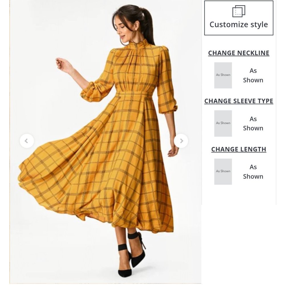 Ruched windowpane cotton check dress eshakti